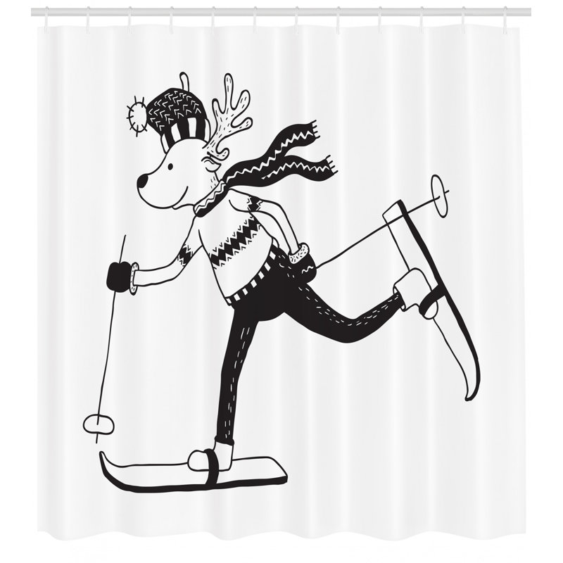 Scandinavian Shower Curtain Set + Hooks, 70" H x 69" W