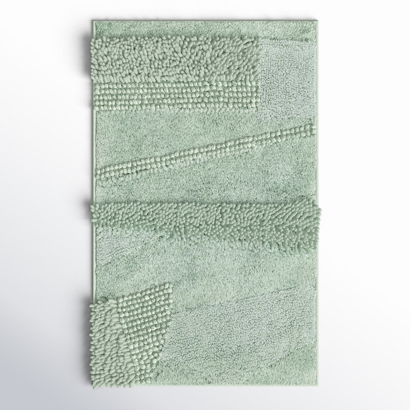 Laverne High/Low Stain/Fade Resistant Non-Slip Machine Washable Bath Mat, 21" W x 34" L, Seaglass