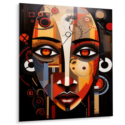 Ancienne beauté aux yeux bruns géométriques - Masque africain, art mural