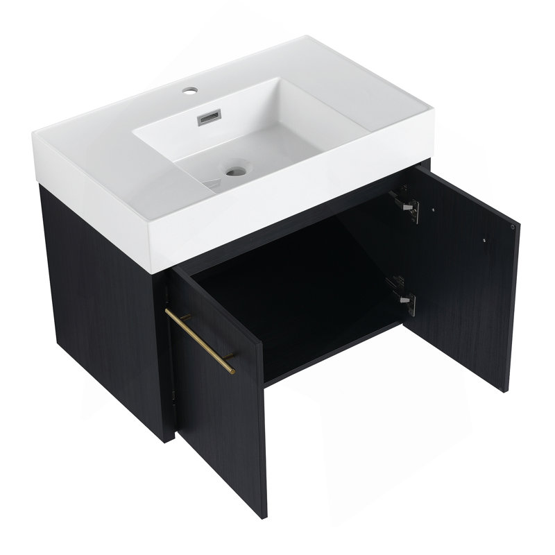 Meuble-lavabo mural avec lavabo, vasque en résine à bords épais, 29.5"