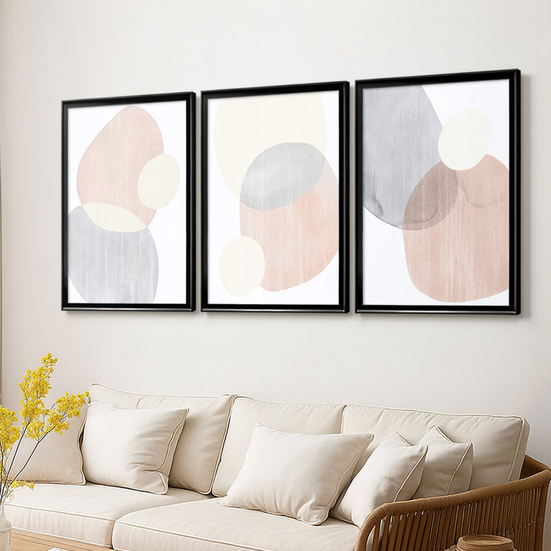 Pastel Shifting Spheres I - Toile tendue avec châssis sur mesure - 3 pièces, Noir, H 19 po x l 27 po