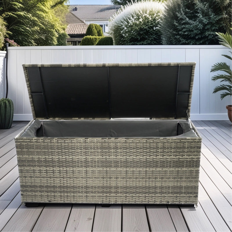113 Gallon Outdoor Bin - Grey. Patio Deck Storage With Lid. Extra Large Capacity For , Pillows. Removable Liner, Rust . Versatile. Functional Poolside Container. Grey Lightweight , Metal Frame. Water