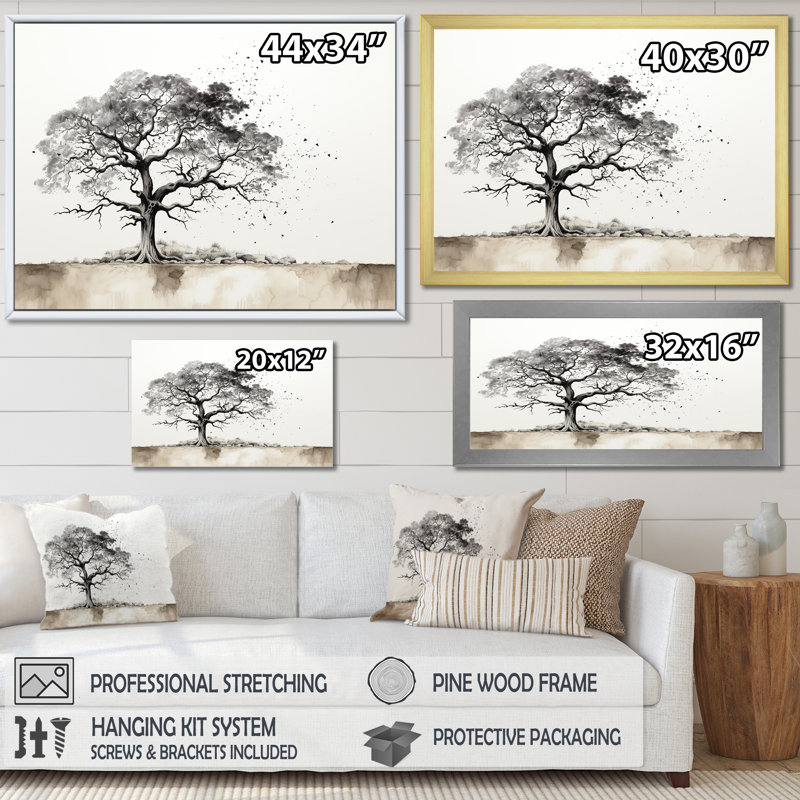 Baobab gris II sur toile, H 30 po x l 40 po x P 1,5 po, Cadre flottant naturel