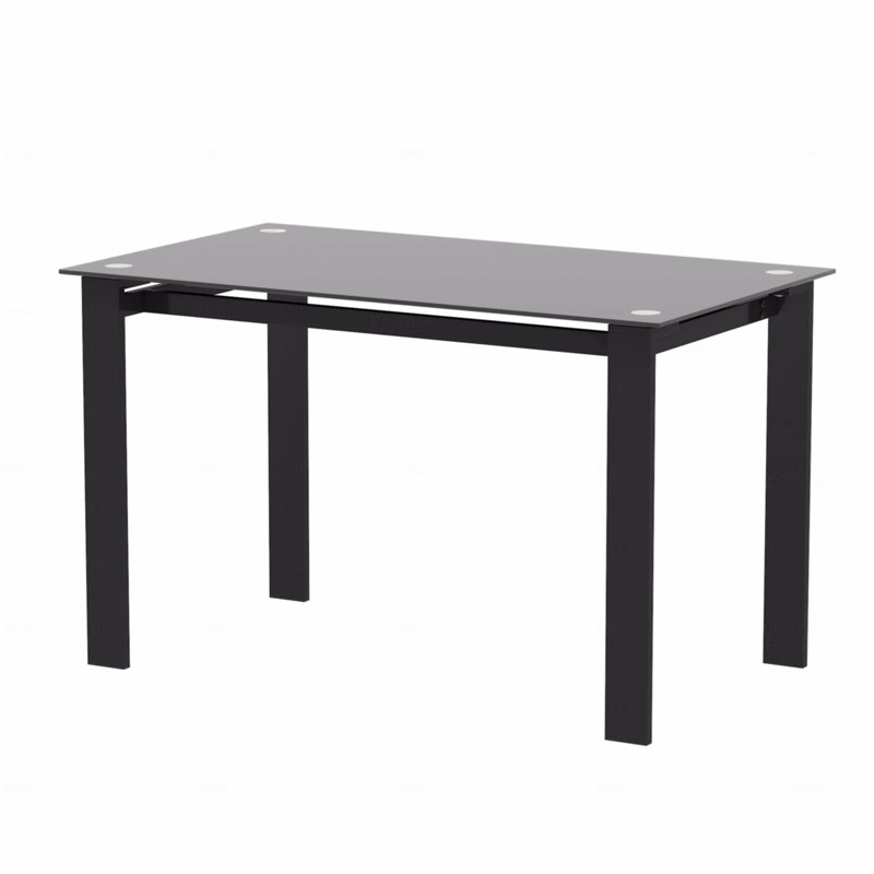 Modern Tempered Glass Black Dining Table, Simple Rectangular Dining Table Metal Table Legs