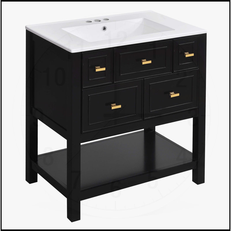 Meuble-lavabo 30 po avec lavabo en céramique, Noir