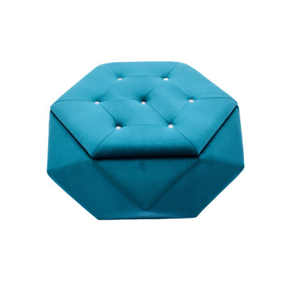 Polygon Diamond Blue Velvet Storage , Comfortable Seating And Footrest, 34 Inches Long, 30.5 Wide, 13.5 High, Ideal For Home Styling Multi - Function Storage, 34"l X 30.5"w 13.5"h, Suitable Entryway