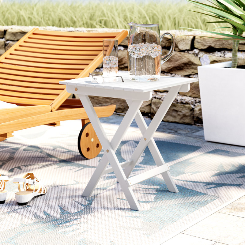 Table d'appoint pliante en bois massif Danika, Blanc antique