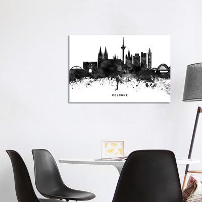 Cologne Skyline Black & White by WallDecorAddict - Wrapped Canvas Print