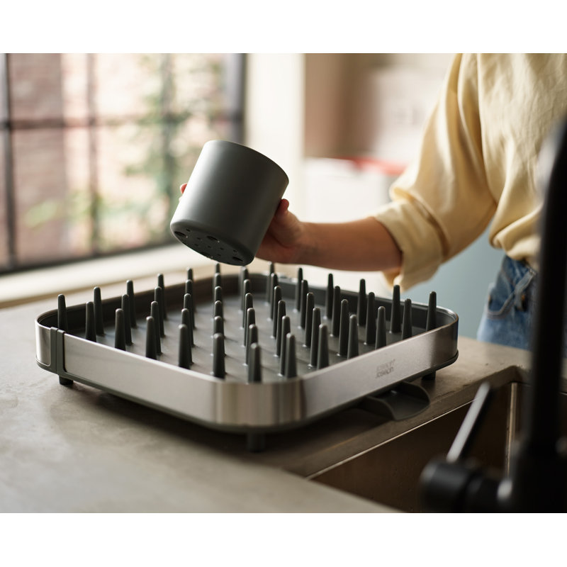 Expanding Steel Dish Rack with Draining Spout and Cutlery Holder