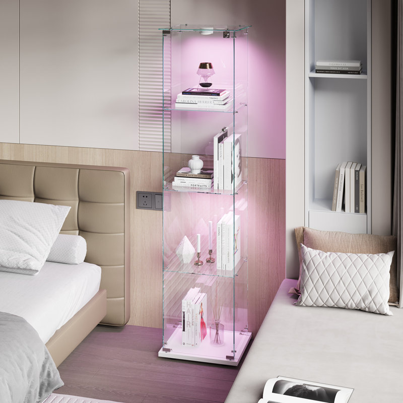 Display Cabinet, LED Puck Lights, White, Single Door