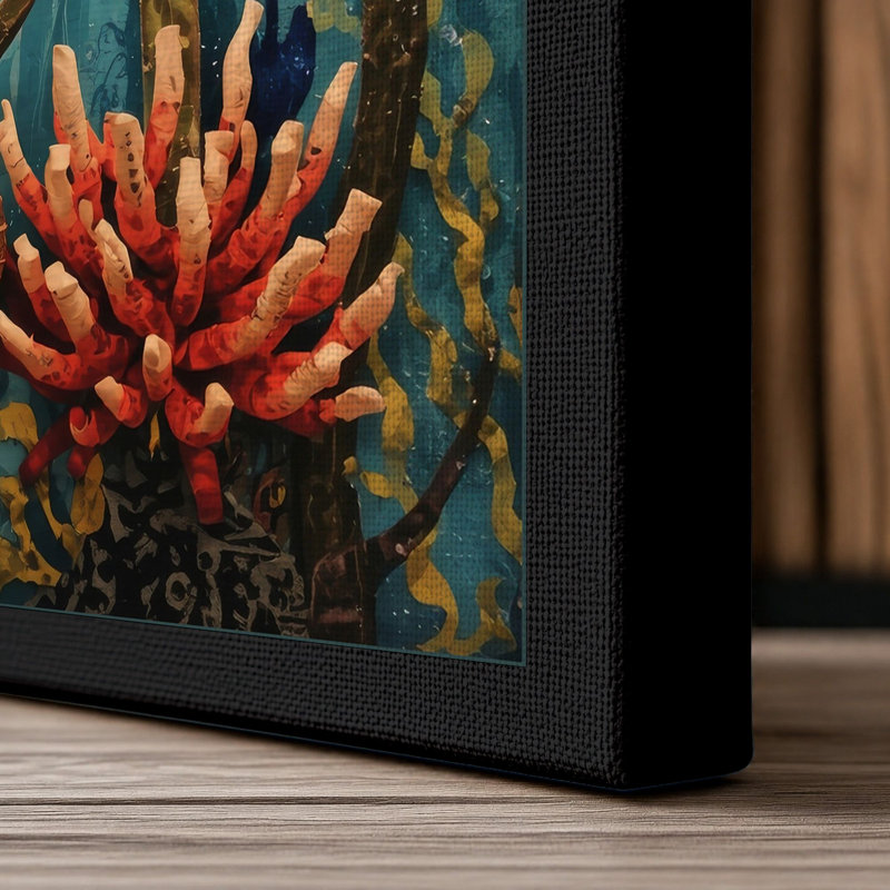 Golden Seahorses Coastal - Wrapped Canvas, 36x24 - 91.4 x 61.0 cm, Black Border