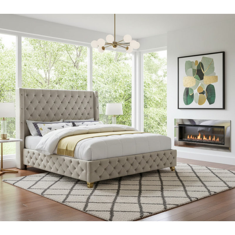 Dymonique Velvet Bed, Full, Cream Velvet