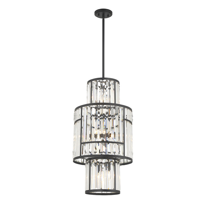Luminaire suspendu cylindrique à 8 lumières, Noir mat