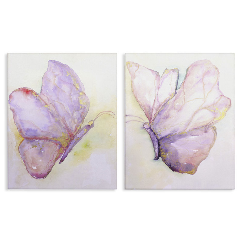 «Girl Glam Butterfly Wings», ensemble de 2 giclées par Leticia Herrera, Giclée encadrée blanc bord de mer, H 30 po x l 24 po