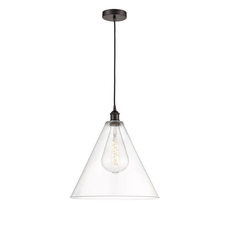Luminaire suspendu conique à 1 lumière Bluford, H 17,75 po x l 16 po x P 16 po, Transparent, Bronze huilé