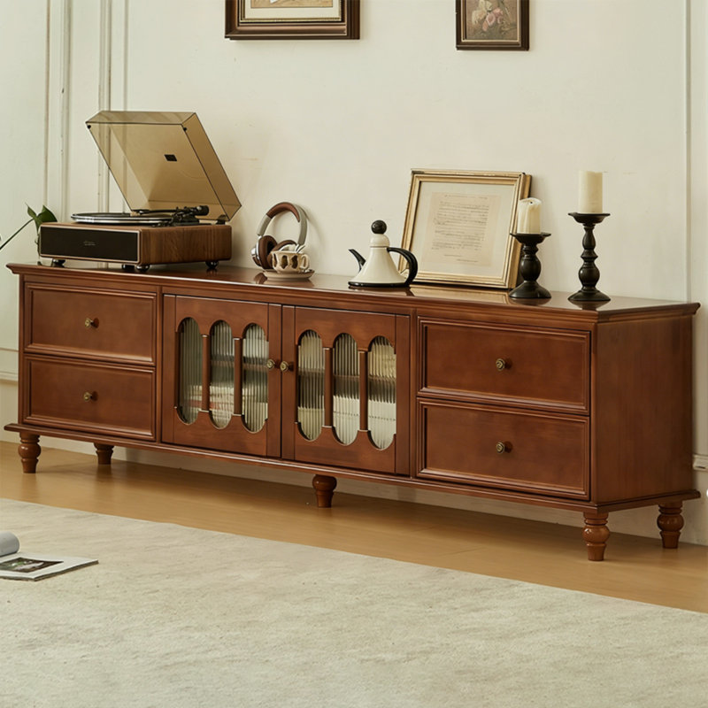 Meuble télé moderne en bois massif brun, H 23,62 po x L 78,74 po x l 15,75 po