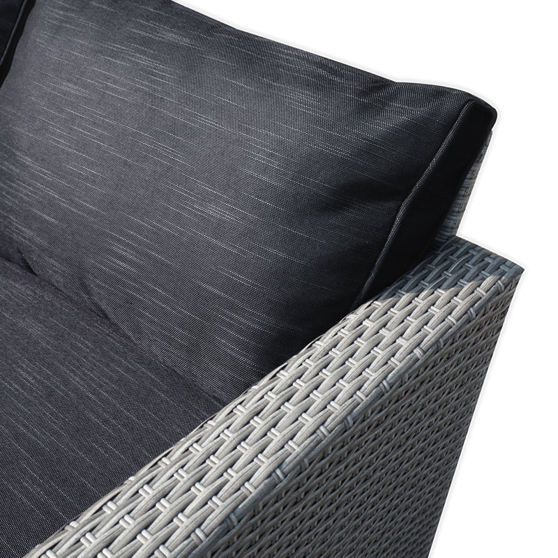 Ensemble modulaire 3 pièces en osier avec coussins et plateau en verre Southerland, Gris / noir