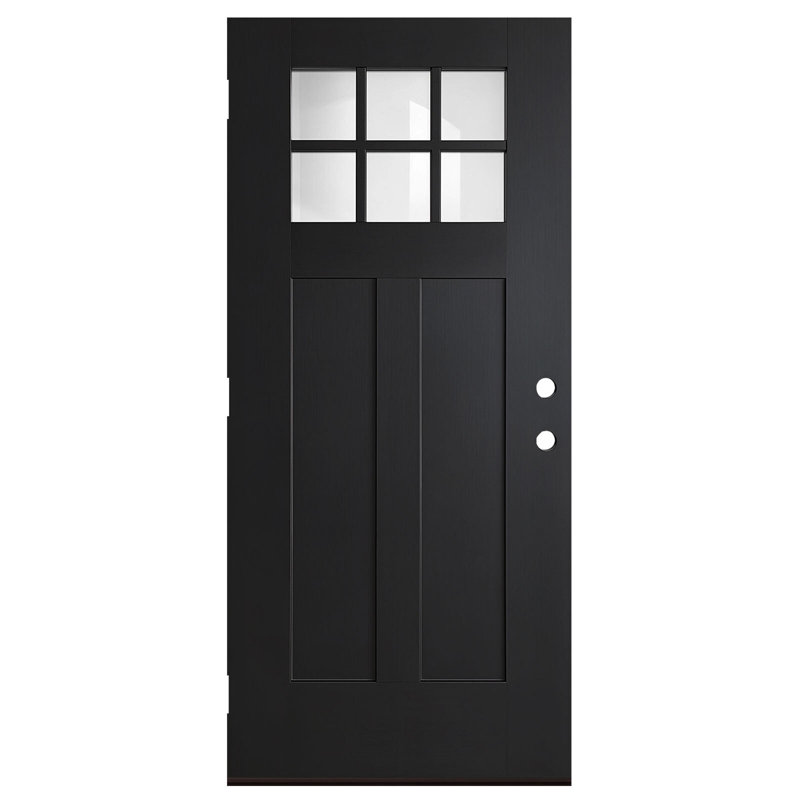 36 po x 80 po Dalle de porte d'entrée noire renforcée de fibres seulement, ouverture vers la gauche, verre trempé à faible émissivité, sans rebord