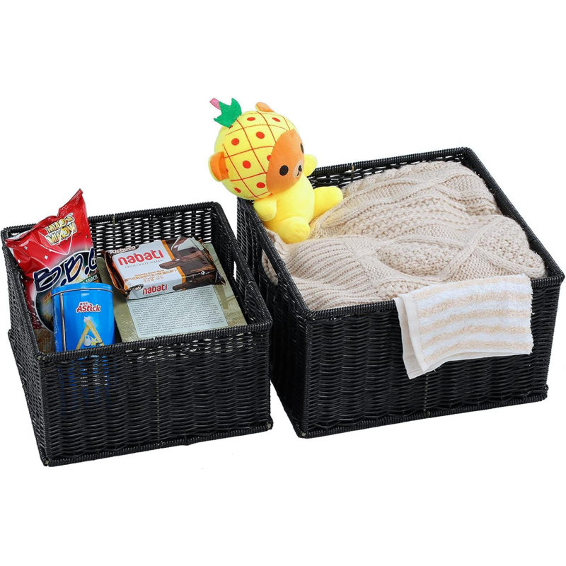 Panier de rangement, ensemble de 2 paniers en papier tissé à la main, petits paniers de rangement pour organiser le panier de papier hygiénique, grands bacs de rangement pliables pour tablettes