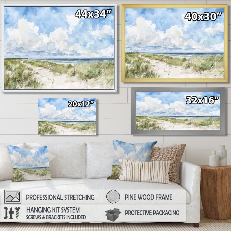 Texas Coastal Beach - Texas, art mural, Cadre flottant sans passe-partout, H 30 po x l 40 po, Noir