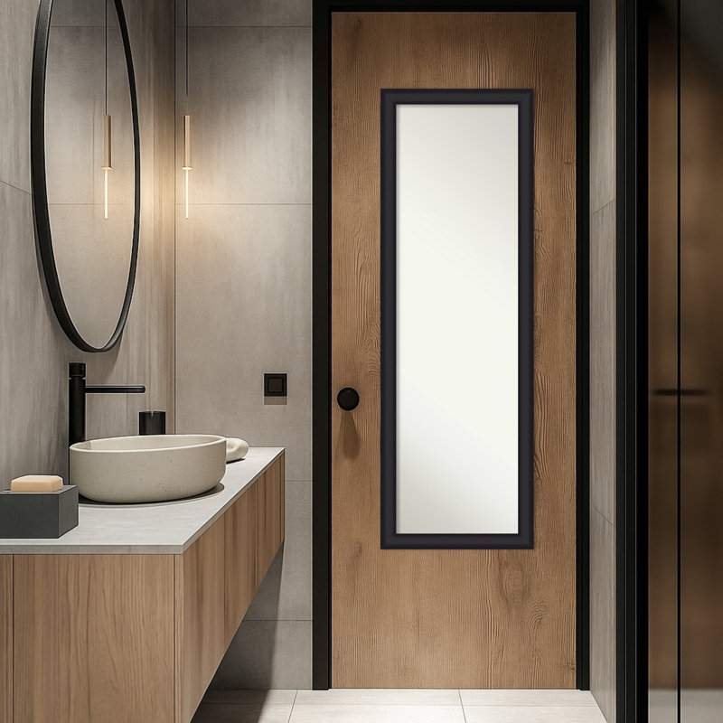 Oliver Narrow Non-Beveled Wood Framed Full-Length On the Door Mirror, Black