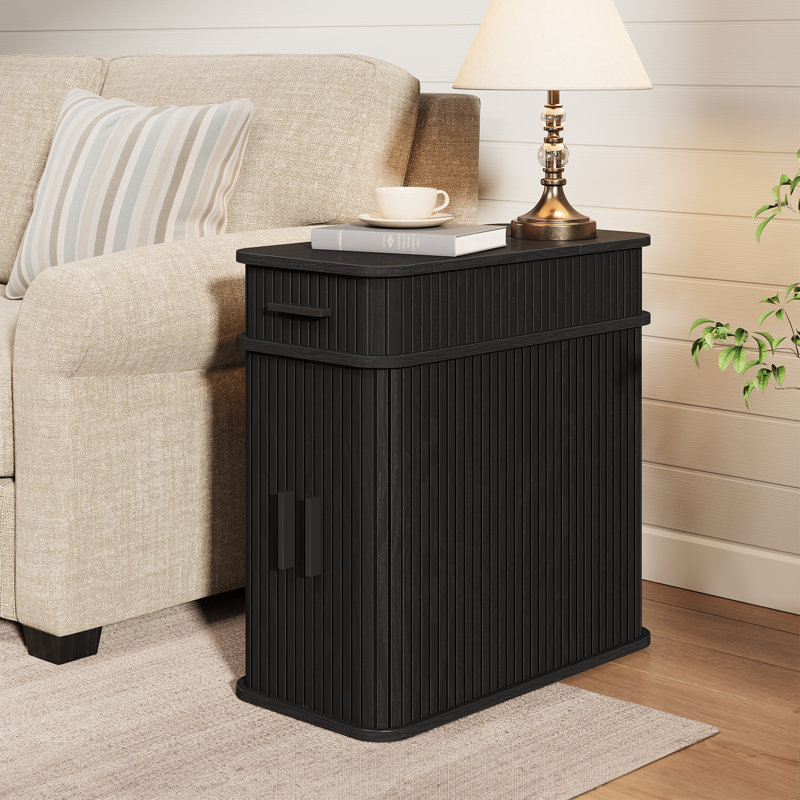 End Table with Storage and Charging Station, Black