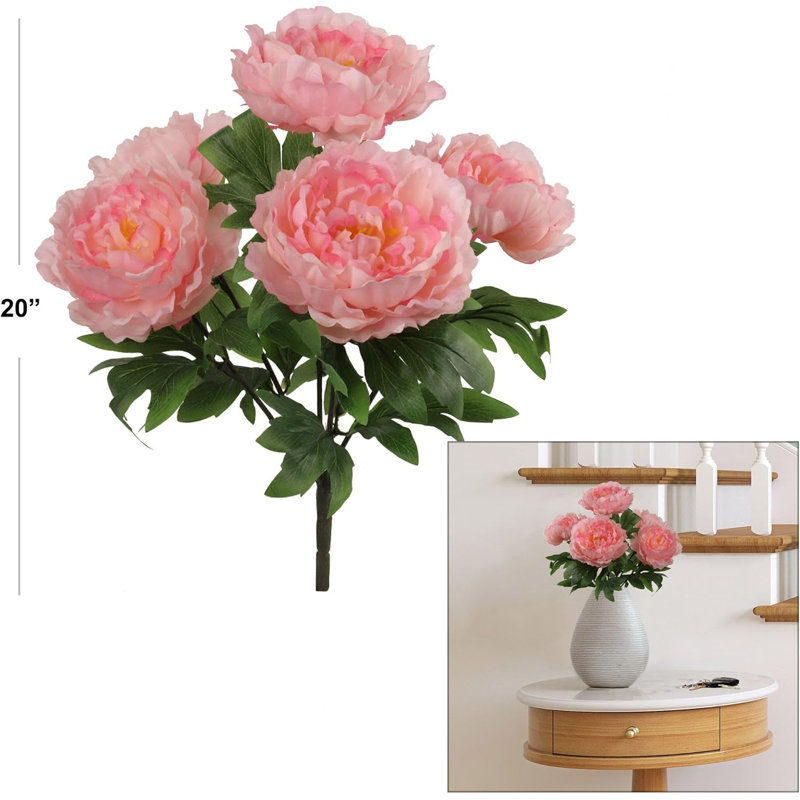 Bouquet de pivoines roses avec 5 fleurs en soie 20 po - 2025 Collection Spring