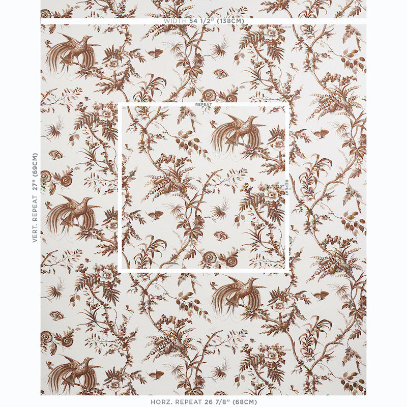 Schumacher x Jill Lasersohn Toile De La Prairie Wallpaper, Brown