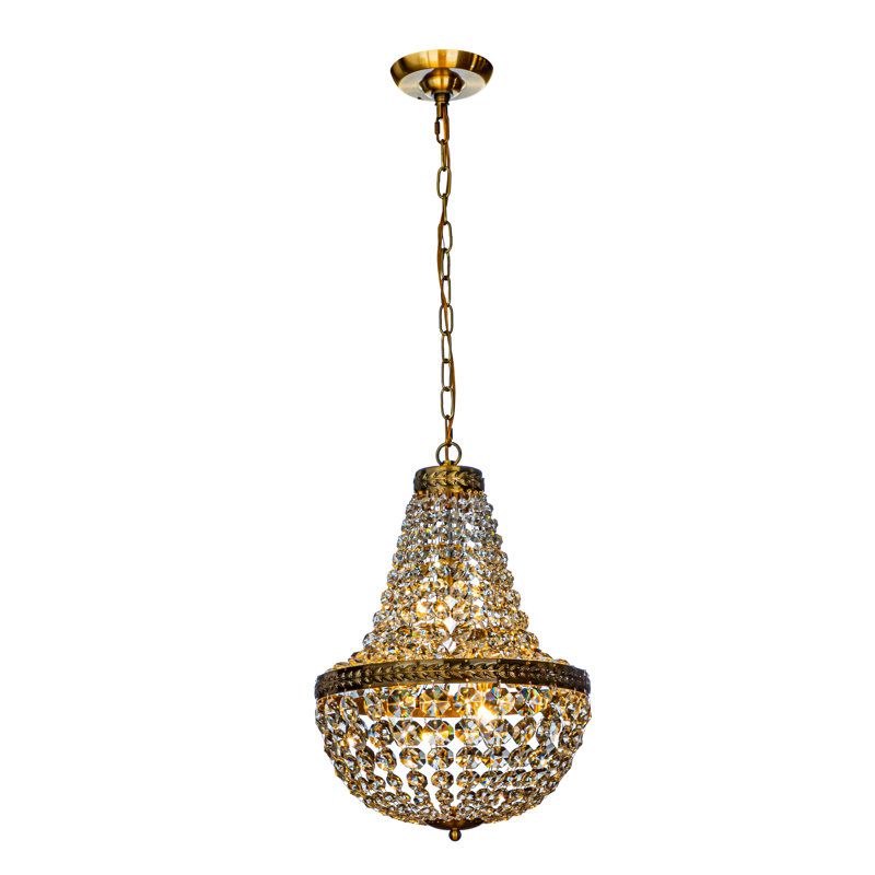 Georgett 4-Light Vintage And Classic Basket Chandelier With Crystal Accents, 22.44" H x 13.78" W x 13.78" D