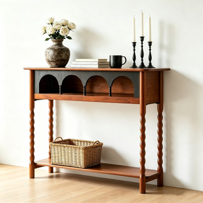 Vintage 44'' Width Solid Wood Tall Console Table with Storage, Entryway Table Walnut