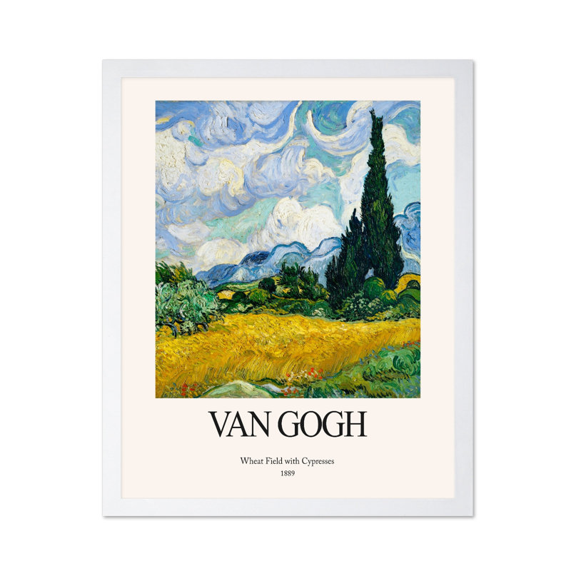 Van Gogh - Champ de blé avec cyprès No3, Affiche, H 24 po x l 32 po, Encadrement blanc