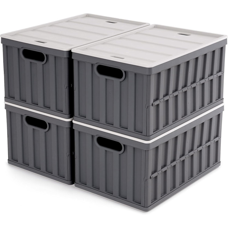 Bac de rangement pliable 64L avec couvercles en plastique gris (ensemble de 4)