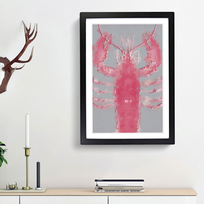 The Pink Lobster in Abstract - Picture Frame Graphic Art Print on MDF, 87cm H x 62cm W x 2cm D, Black Framed