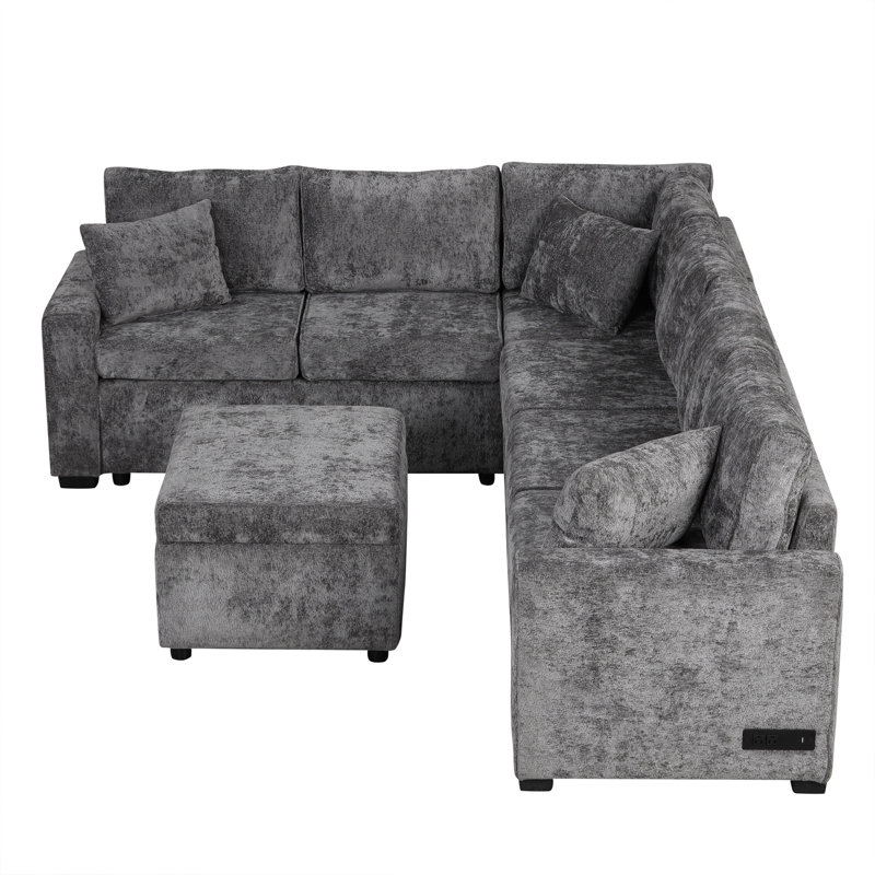 5 - Piece Upholstered Sectional, Gray Chenille