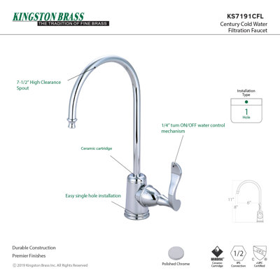 Robinet de filtration d'eau 1 trou à fixation sur le comptoir Kingston Brass Century