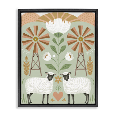 Sheep & Windmill Pattern Framed Floater Canvas Wall Art by Arrolynn Weiderhold