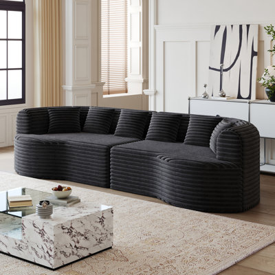 Canapé quatre places moderne surdimensionné de 270 cm (106,3 pouces), style nuage, sans os, noir, luxueux velours côtelé, mousse à mémoire de forme, 6 coussins, assise profonde idéale pour les soirées cinéma en famille