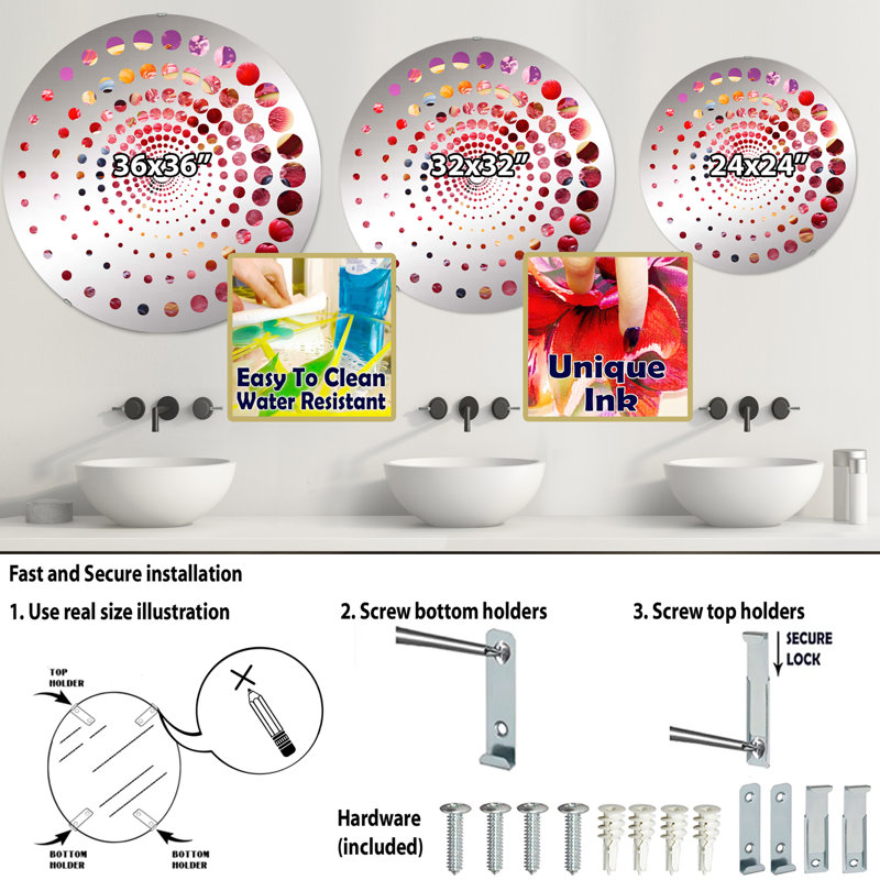 Muesli Muse I - Miroir décoratif à spirale, H 31,4 po x l 31,4 po, Rose