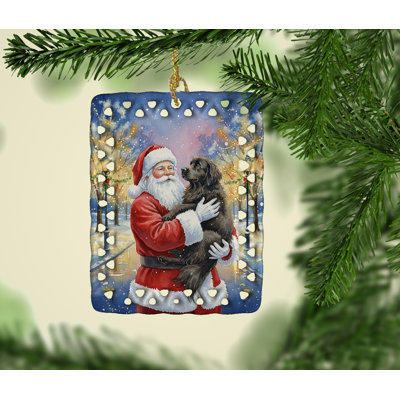 Ornement en porcelaine Terre-Neuve avec père Noël