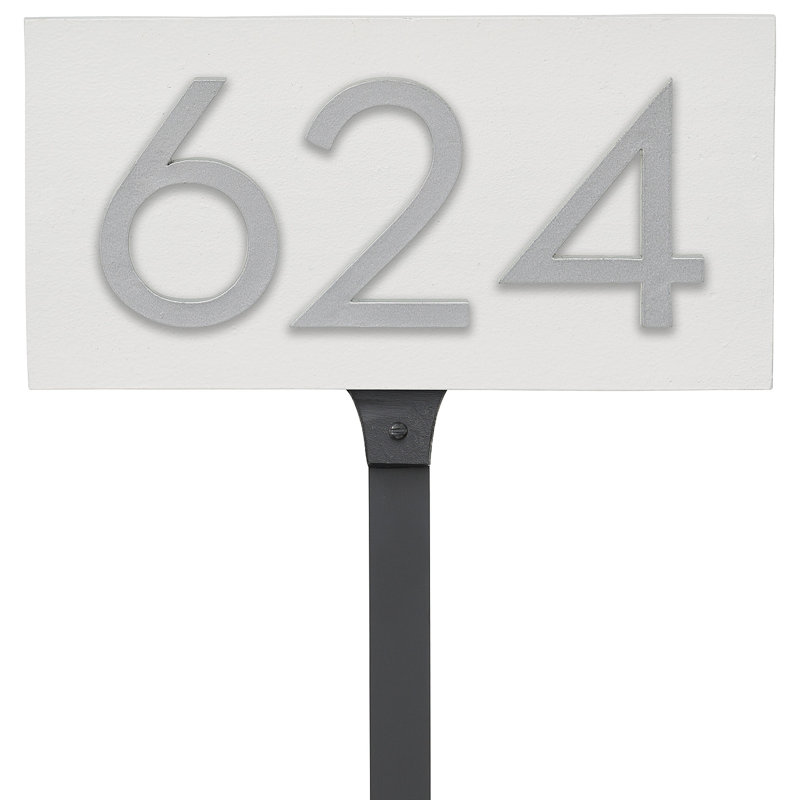 Enseigne d’adresse flottante sur 1 ligne, Blanc, Argent