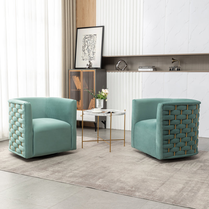 Occie Velvet Swivel Barrel Chair, Green Velvet