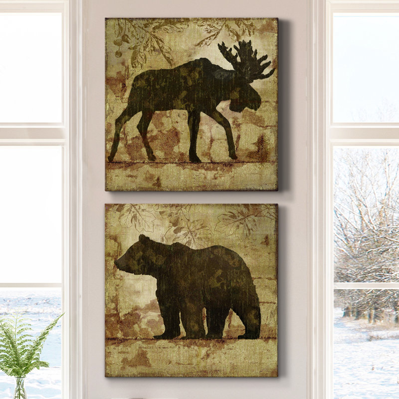 Country Moose - ensemble de 2 impressions sur toile, H 32 po x l 64 po x P 1 po, Toile tendue