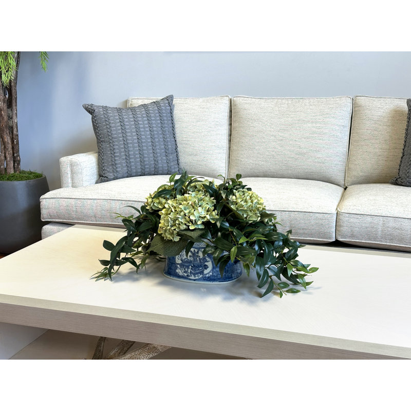 Hydrangea and Ruscus Arrangement in Ceramic Pot