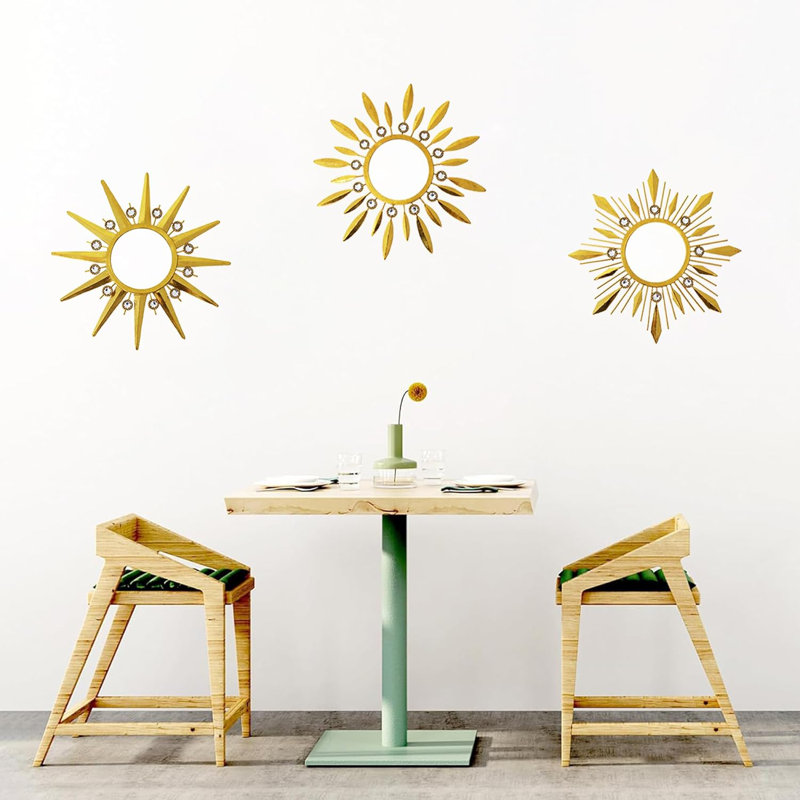 Miroir rond champagne doré pour mur - ensemble de 3 | Décoration et décoration de chambre rétro