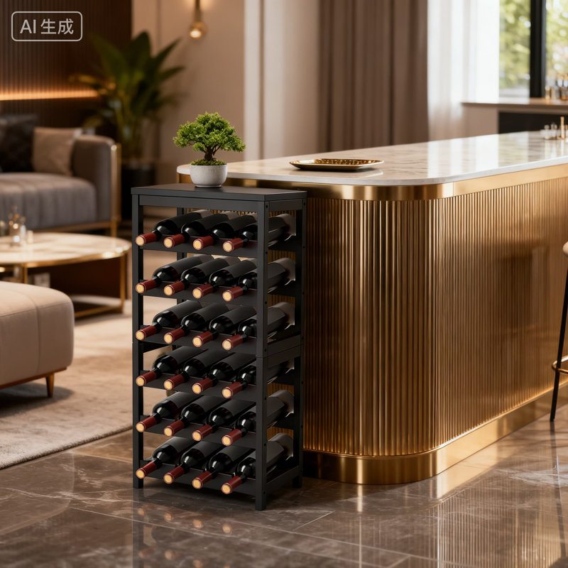Étagère de rangement sur pied en bois de bambou à 6 niveaux avec plateau de table, pouvant contenir 24 bouteilles pour le bar, la cuisine, la salle à manger et le salon