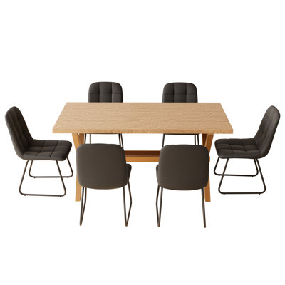 Ensemble de salle à manger de cuisine, table de salle à manger 63 po avec chaises rembourrées 32,8 po (table 6 chaises)
