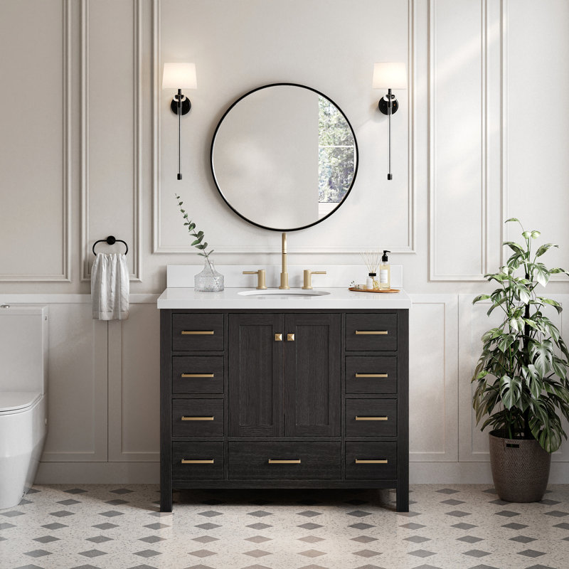 Ensemble de meuble-lavabo simple 43 po Amariani, Chêne noir / laiton satiné, 43"