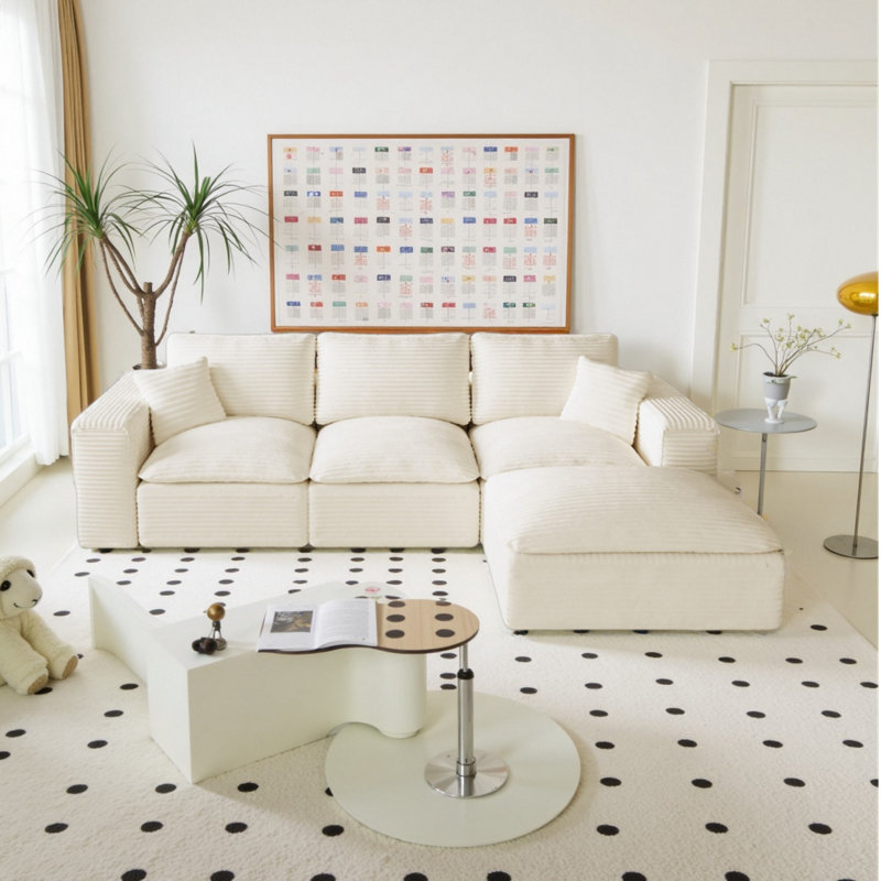 Canapé modulaire rembourré Boneless, Velours côtelé blanc