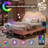Landover Twin Upholstered Platform Bed with LED Cloud-Shaped Headboard, Pink-2054887754-2054887755