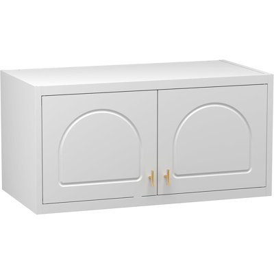 White Metal Wall Cabinet – Small Overhead Storage For Bedroom & Living Room